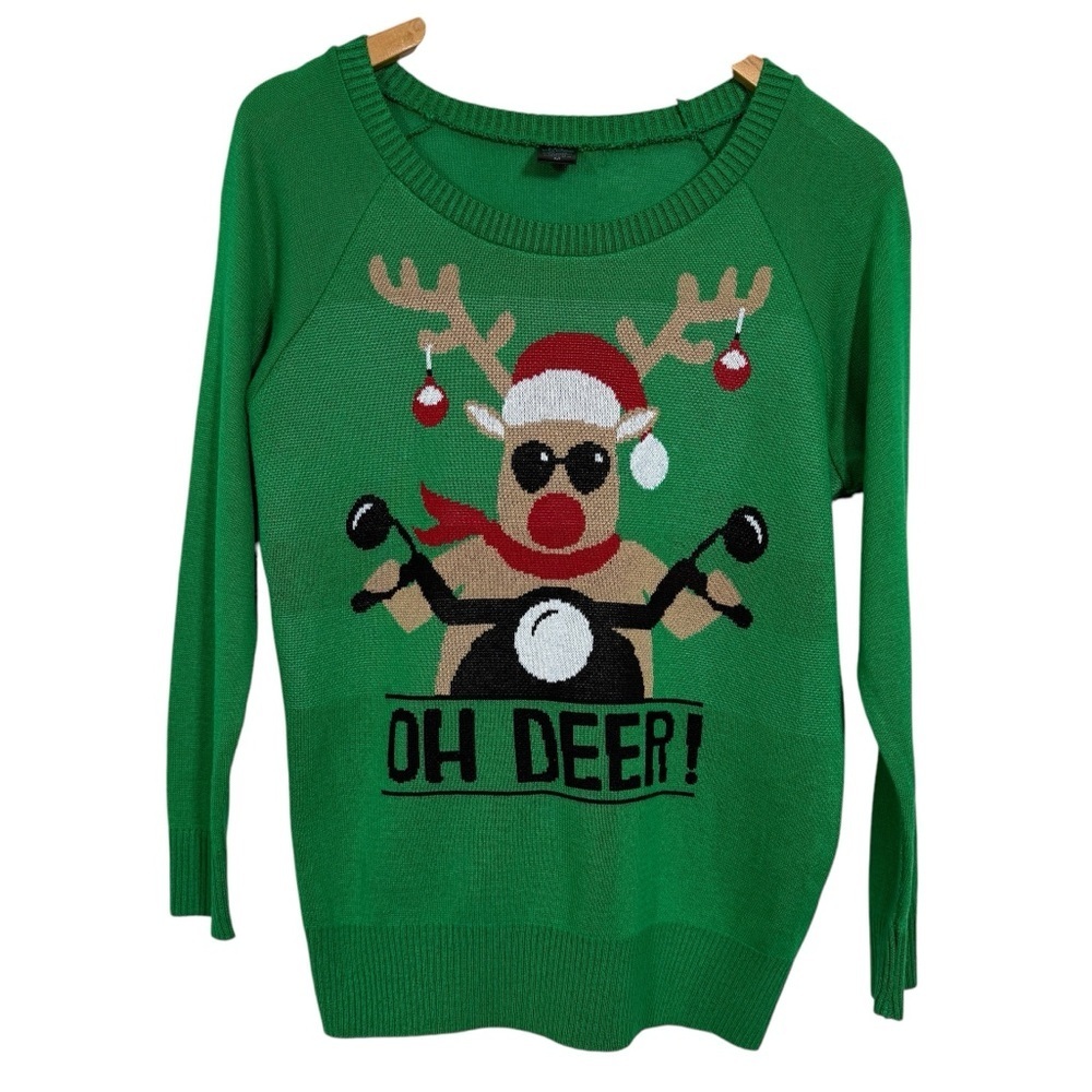 Vintage L.O.L. Oh Deer Christmas Motorcycle Reindeer Sweater Women's Size M